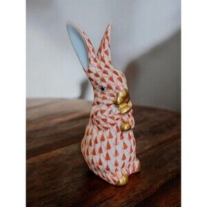 Herend Standing Bunny Rabbit Orange Fishnet #15338 Gilded Gold Accents